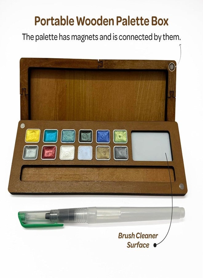 The Crafthives Metallic Watercolour Palette, Wooden Case with Magnetic Pans (Large) - Image 4